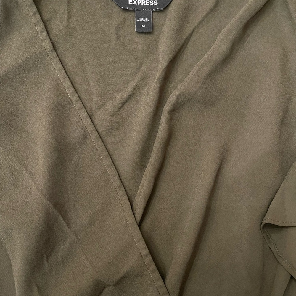 Express Olive Ruffled Wrap Blouse - Picture 2 of 3